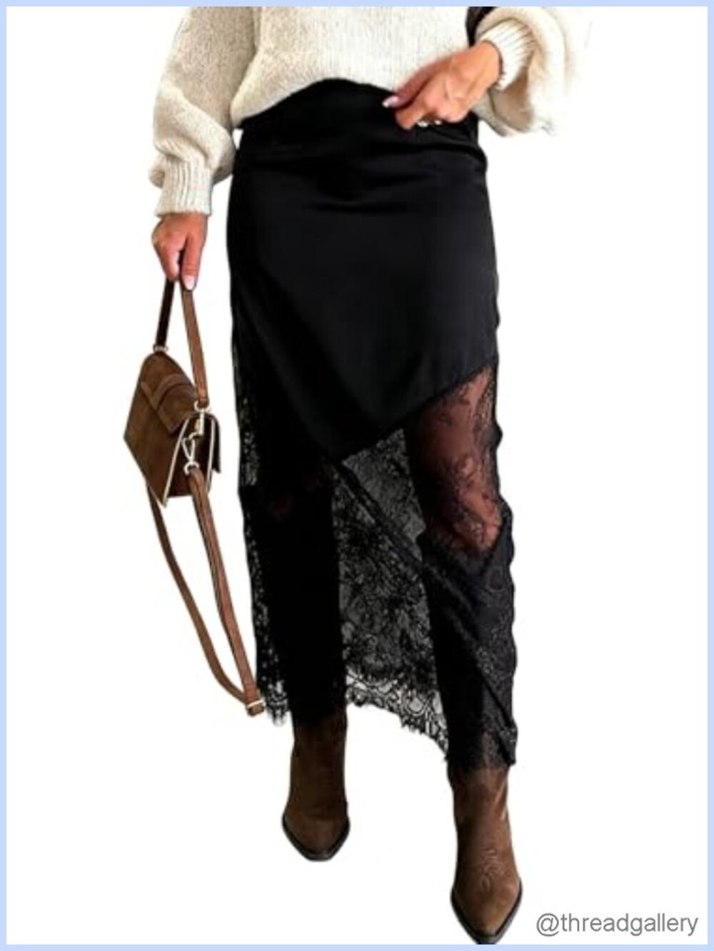 Satin Lace Patchwork High Waist A-Line Maxi Skirt Y2K Elegant